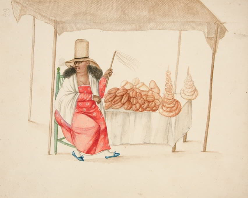印度妇女在面包架前抽雪茄