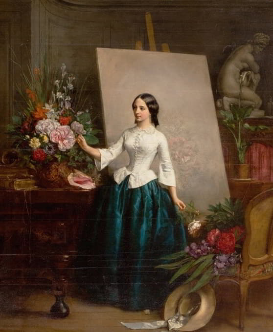 Jean-Baptiste-Antoine-Emile Béranger - Woman Flower Painter at the Easel ( Suzanne-Estelle Beranger-Apoil)
