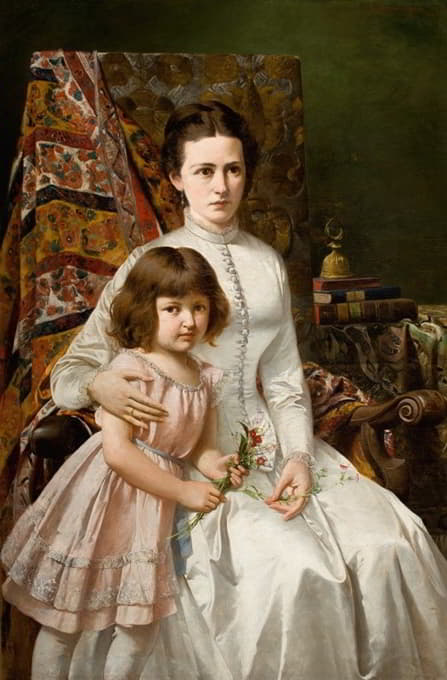 妻子和女儿安娜的画像