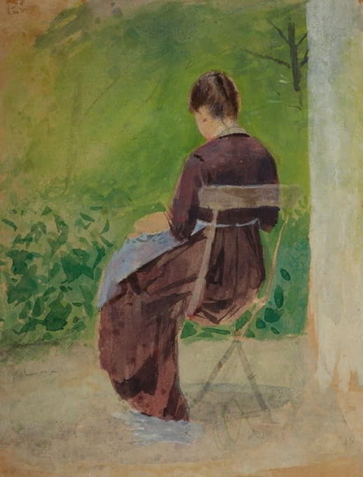 一个女人坐在花园里的习作
