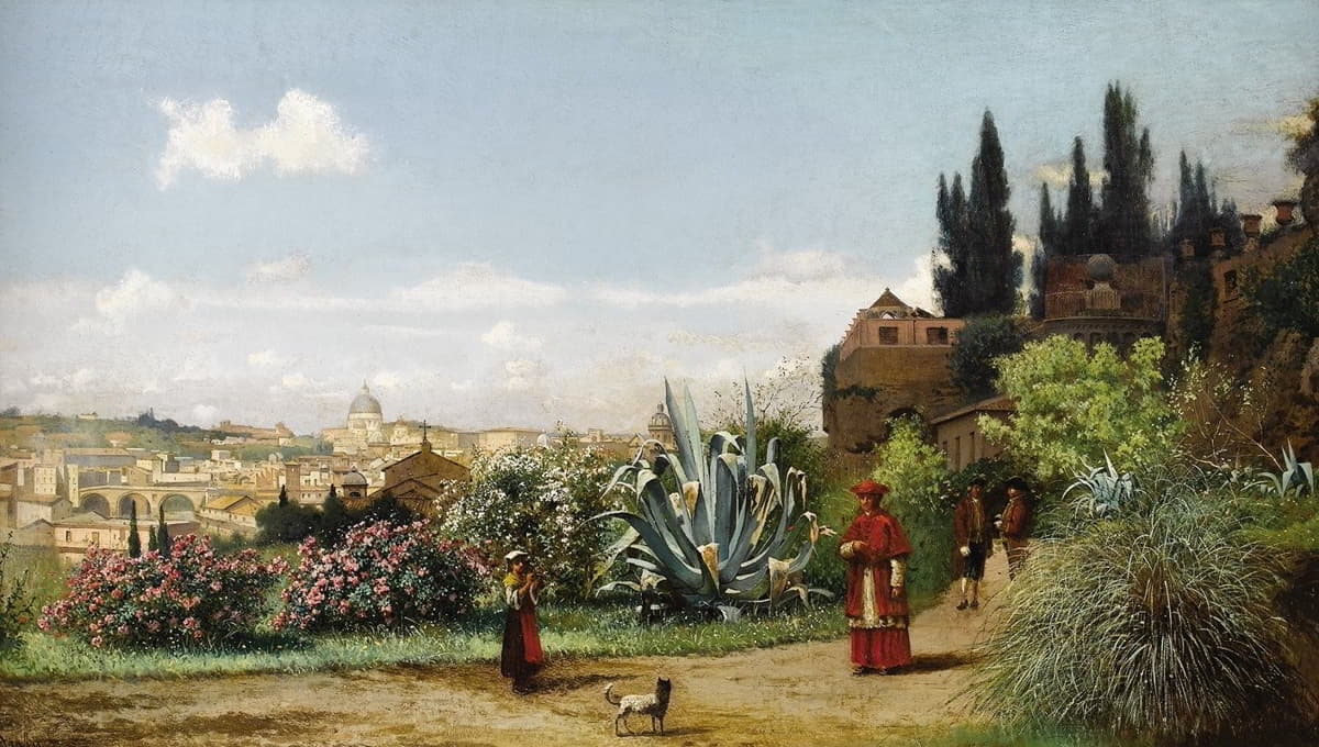 Frederico Nerly - Rome Landscape With Maiden And Cardinal