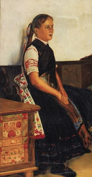 一位穿着传统服装的年轻女子的肖像