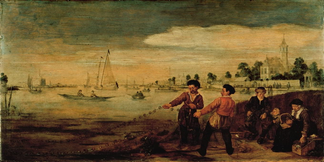阿姆斯特丹波文图因附近的阿姆斯特丹河岸上的渔民