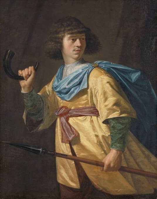 Peter Danckerts de Rij - Portrait of a Young Man with a Javelin and a Hunting Horn