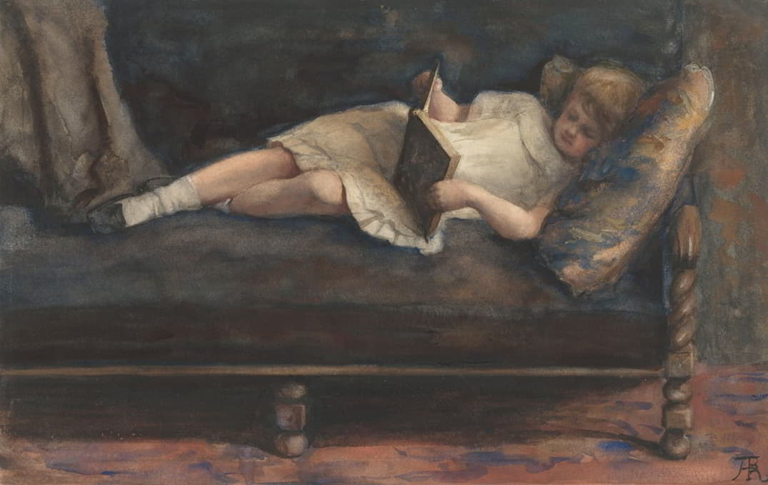躺在沙发上看书的女孩