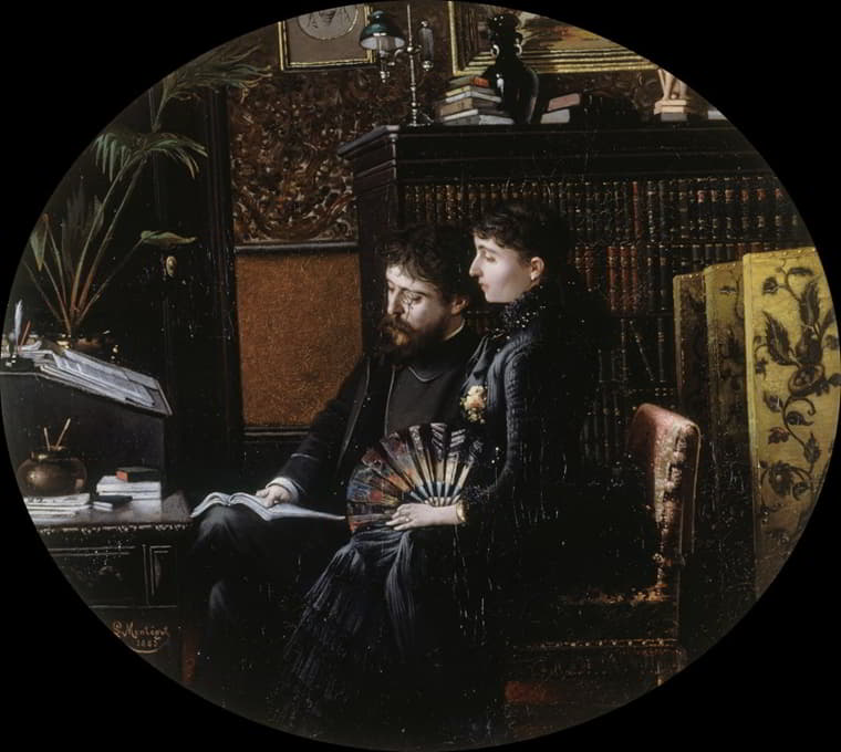阿尔方斯·道德（Alphonse Daudet，1840-1897）和他的妻子（née Julie Allard，1844-1940）在他们的工作室里的肖像