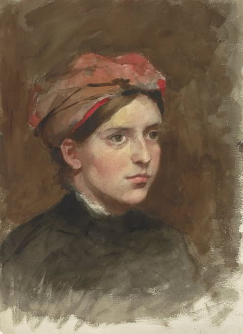 Thérèse Schwartze - Portret van een jonge vrouw met een rode hoofddoek
