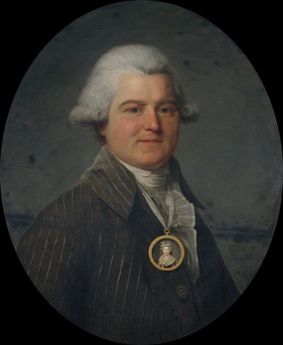 Antoine Vestier - Portrait d’homme portant en sautoir un médaillon à l’effigie de sa femme