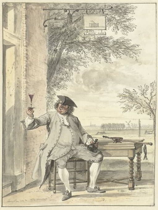 Cornelis Troost - Rustende wandelaar voor de herberg De Mosse Knip