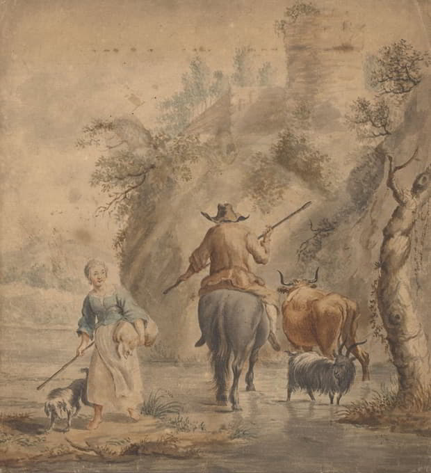里维埃拉风景区，有骑手、女人和牛