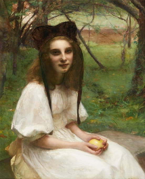 Pascal-Adolphe-Jean Dagnan-Bouveret - A portrait of a girl in a white dress