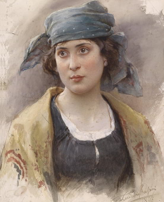 Ludwig Johann Passini - Mädchen mit grünem Kopftuch
