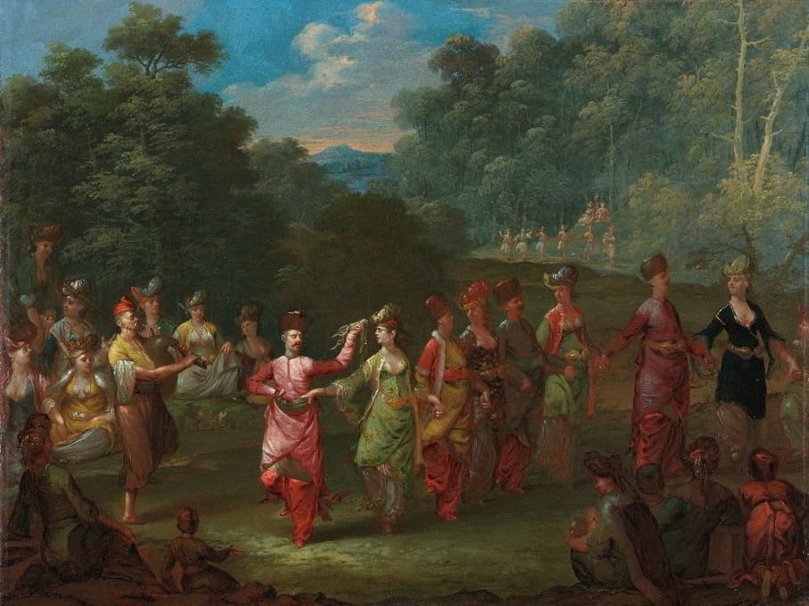 希腊男男女女跳科拉舞