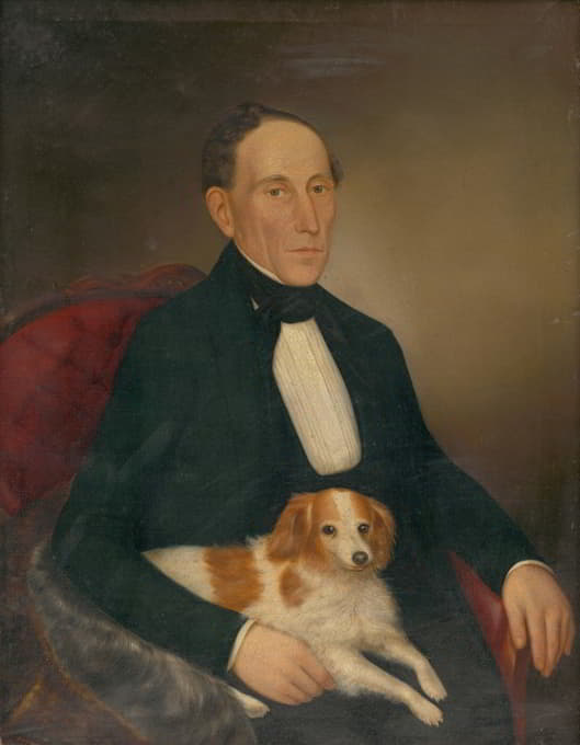 一个坐着的男人和一条狗的肖像
