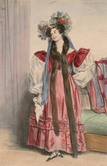 Achille Devéria - Portrait of Mme. Menessier-Nodier, from Alphabet Varie, Choix de Costumes d’apres nature