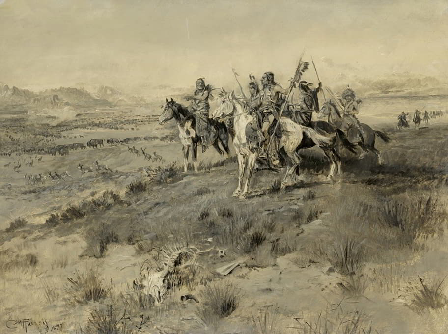 Charles Marion Russell - Before The White Man Came (Indian Game Hunt)