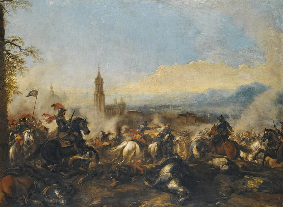 Jacques Courtois - A Cavalry Engagement, A Cathedral Beyond