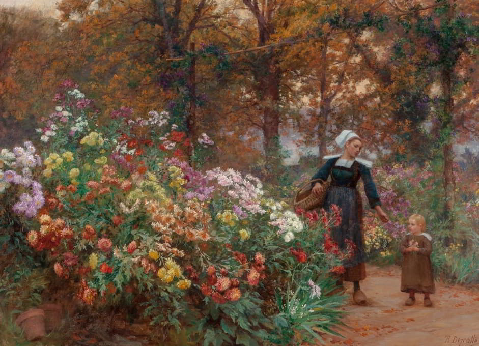 Théophile Louis Deyrolle - La cueillette des fleurs en Bretagne