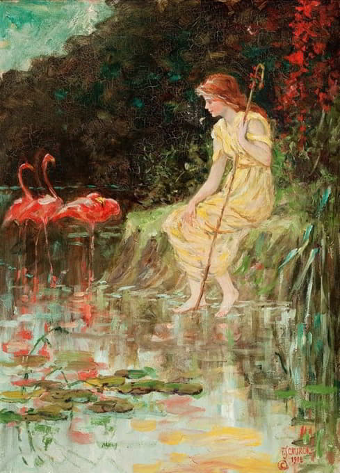 Frederick Stuart Church - Maiden with Flamingos