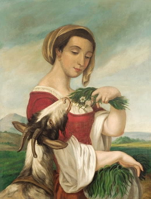 一个女人和一只山羊的肖像