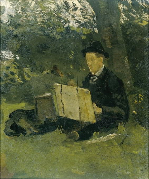 简·维卡德（1868-1946）在哈特姆的一棵树下绘画