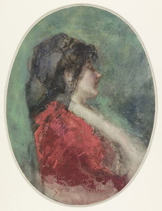 Mosè Bianchi - Portret van een jonge vrouw in profiel