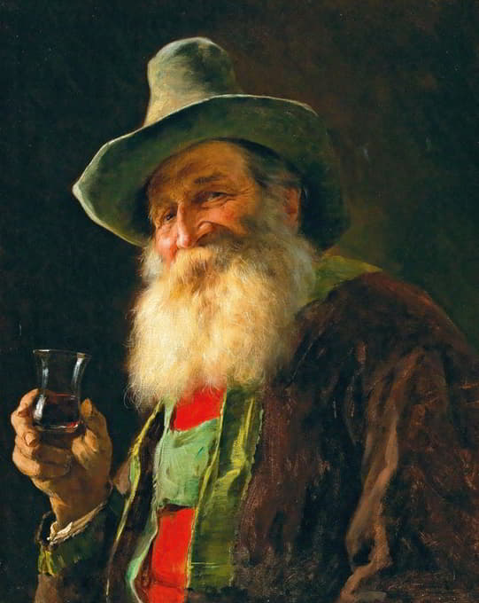 Franz von Defregger - Tyrolean Farmer with Wine Glass