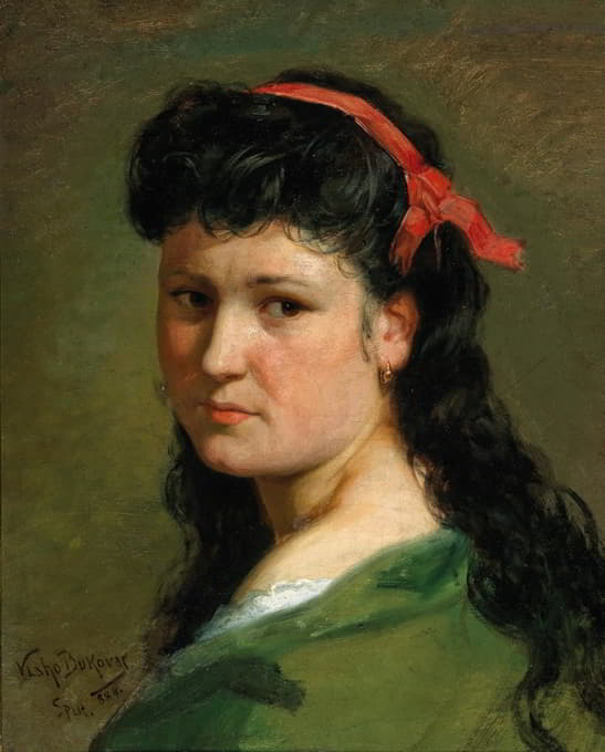 一位戴着红色发带的女士的肖像