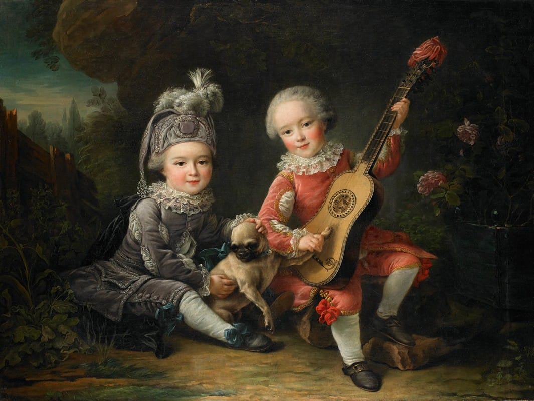 François-Hubert Drouais - Les Portraits de MM. de Béthune jouant avec un chien (Portraits of Marquis Béthune’s Children Playing with a Dog)