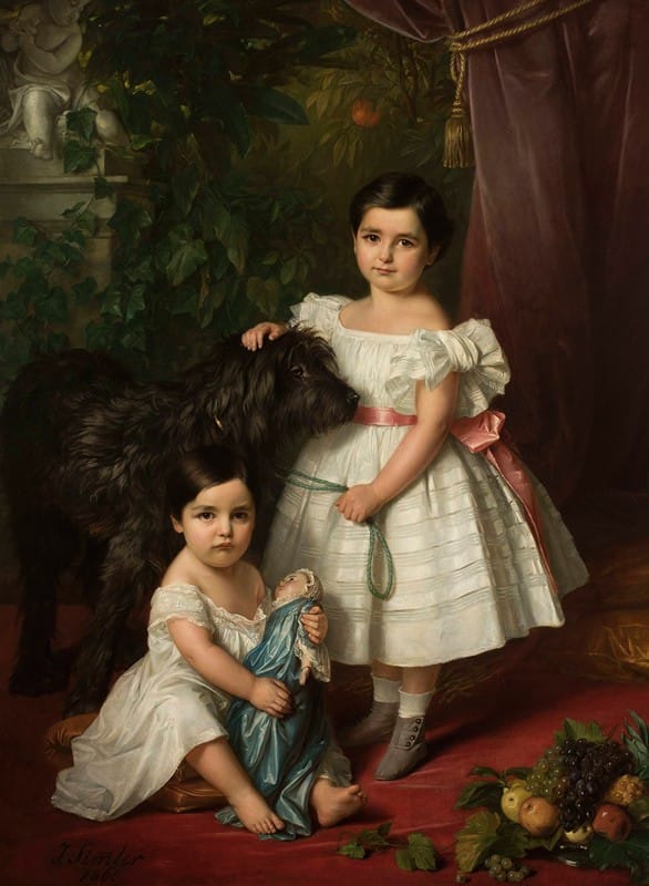 Józef Simmler - Portrait of Maria Róża Kronenberg and Róża Maria Karolina Kronenberg with a dog