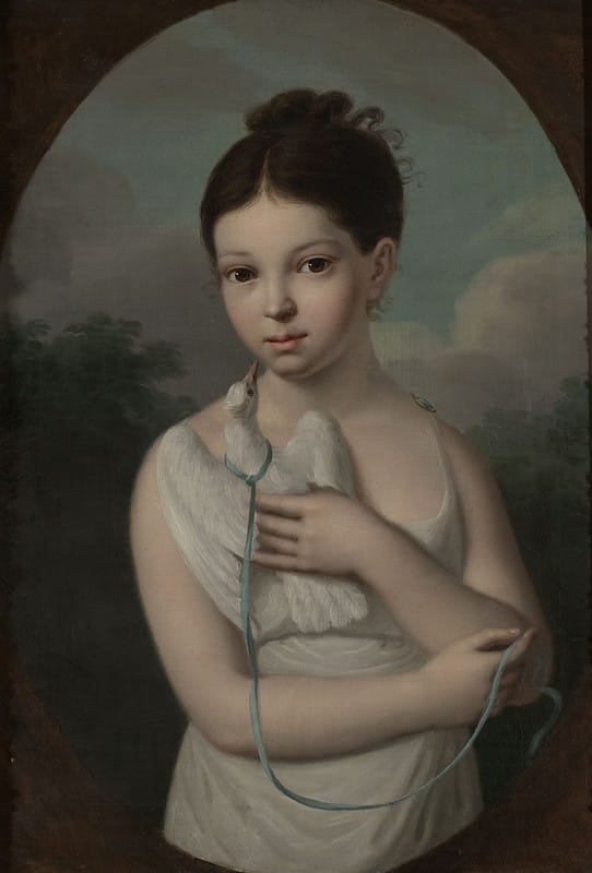 Józef Sonntag - Portrait of Józia Walicka (1808–1880) with a dove