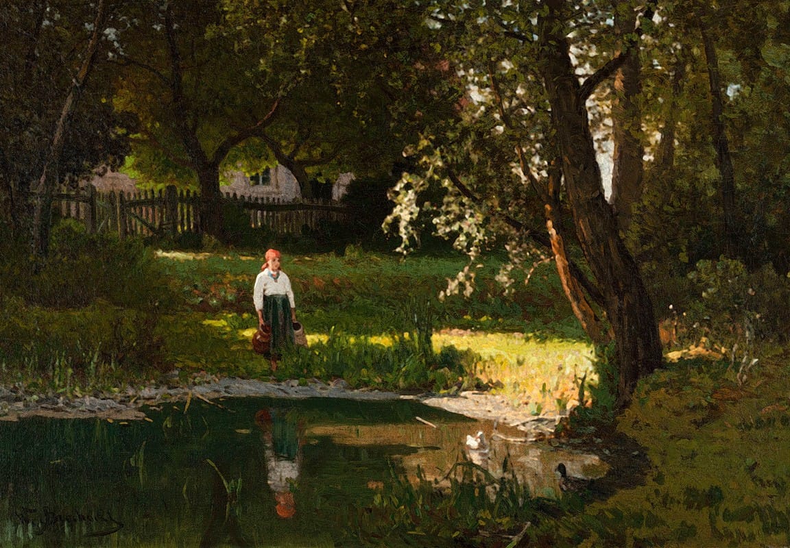Walery Brochocki - Girl at a pond