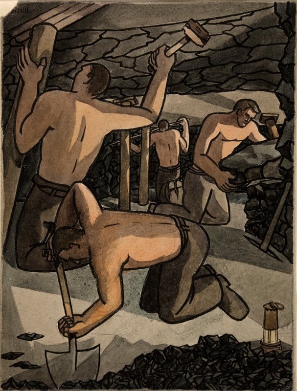 George Bissill - Coal miners at work, cutting coal and propping