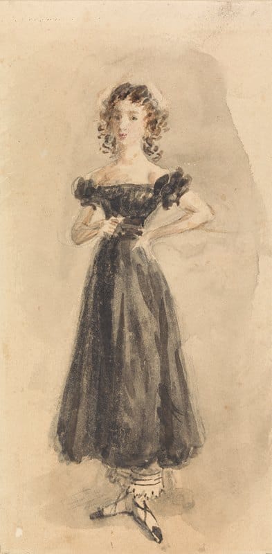 William Henry Hunt - Study of a Young Girl, with Ringlets, in a Black Evening Dress
