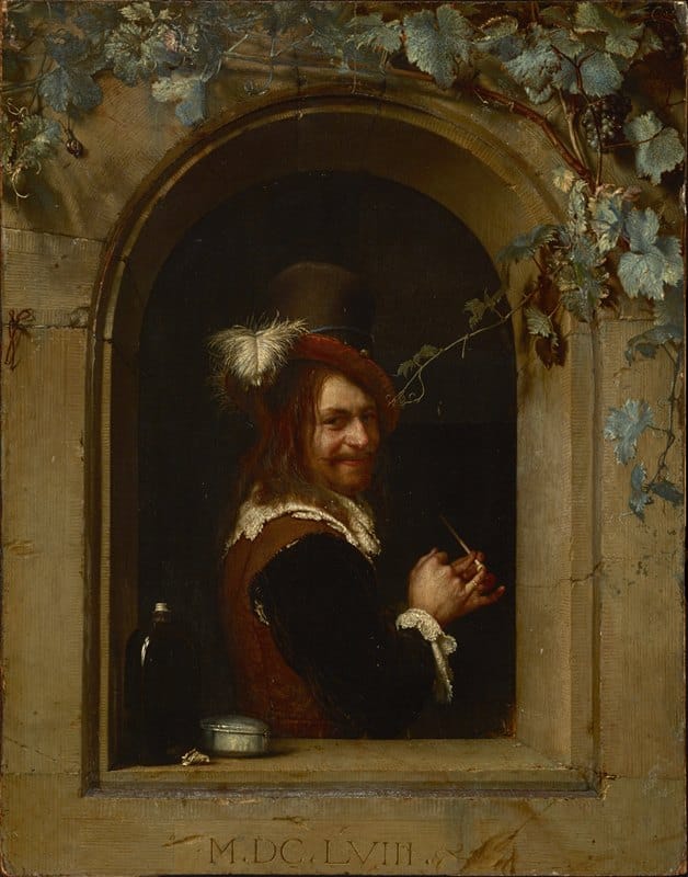 Frans van Mieris the Elder - Man with Pipe at the Window