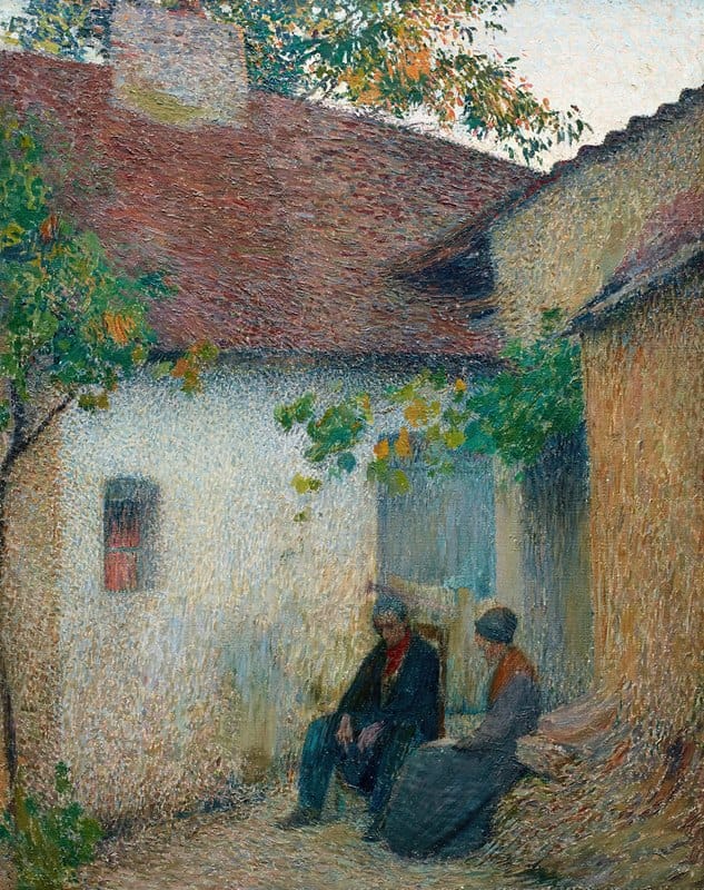 Henri Martin - Couple en conversation devant la ferme