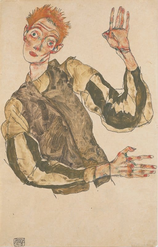 Egon Schiele - Self-Portrait with Striped Sleeves