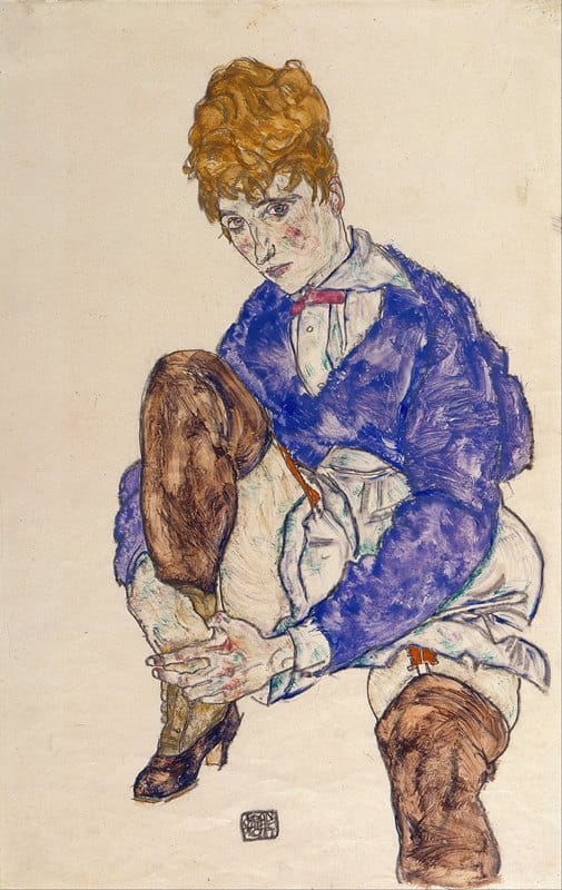 Egon Schiele - Portrait of the Artist’s Wife Seated, Holding Her Right Leg