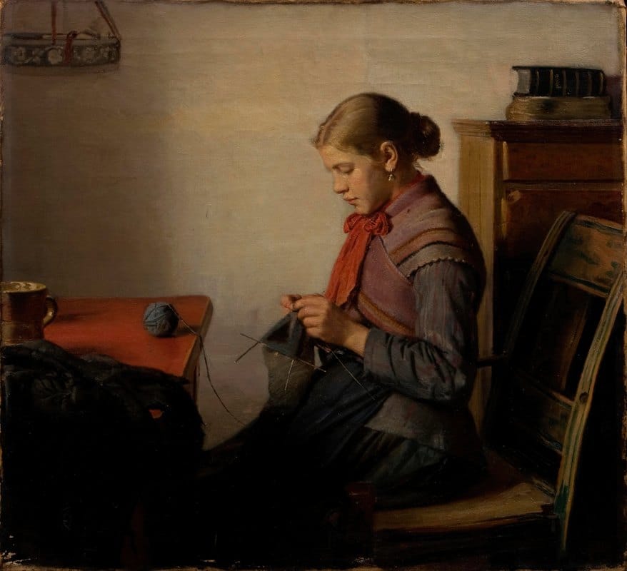 Michael Ancher - Skagen girl, Maren Sofie, knitting.