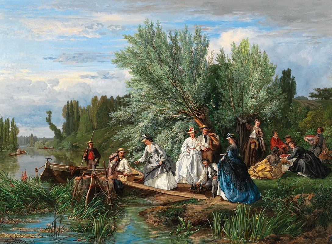 Alexandre René Veron - A Picnic by the River