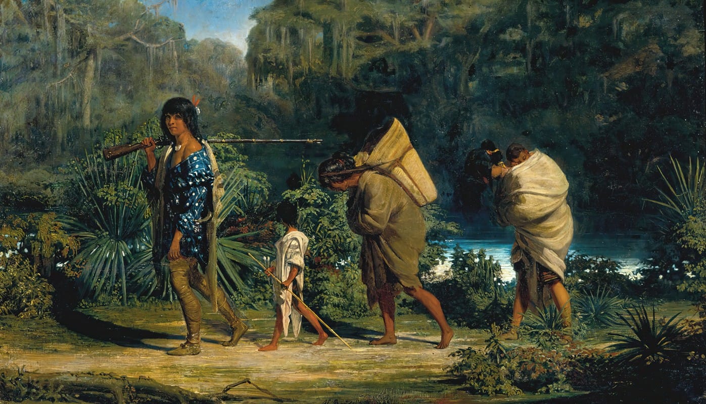 Alfred Boisseau - Louisiana Indians Walking Along a Bayou