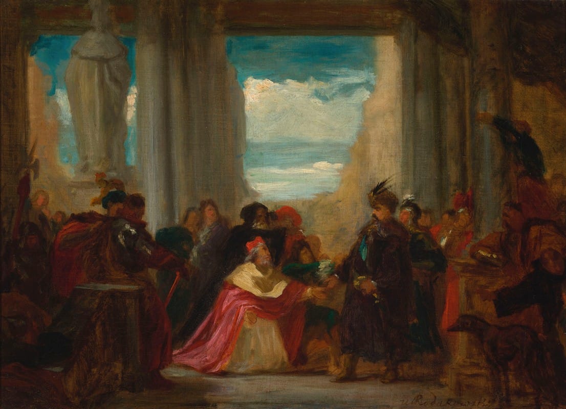 Henryk Rodakowski - Count Wilczek beseeching king John Sobieski to help Vienna against the Turks, sketch