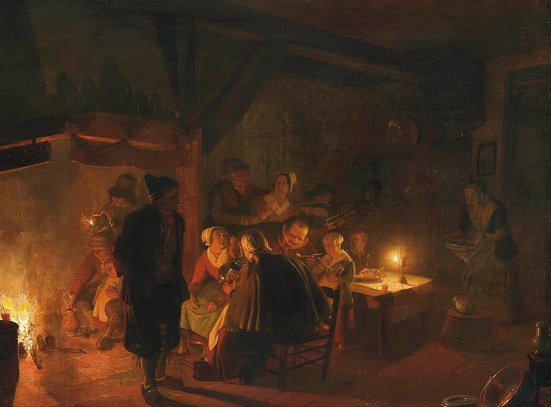 Jan Hendrik van Grootvelt - A family eating by candlelight in an interior