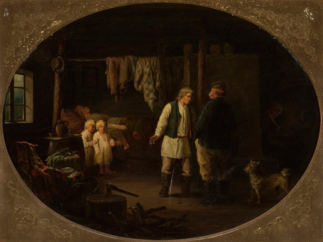 Józef Tadeusz Polkowski - Destitution in a peasant cottage