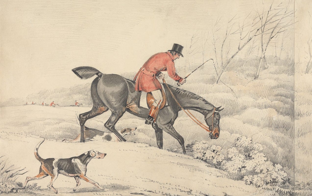 Samuel Alken - Foxhunting; Rider and a Couple of Hounds Entering a Covert