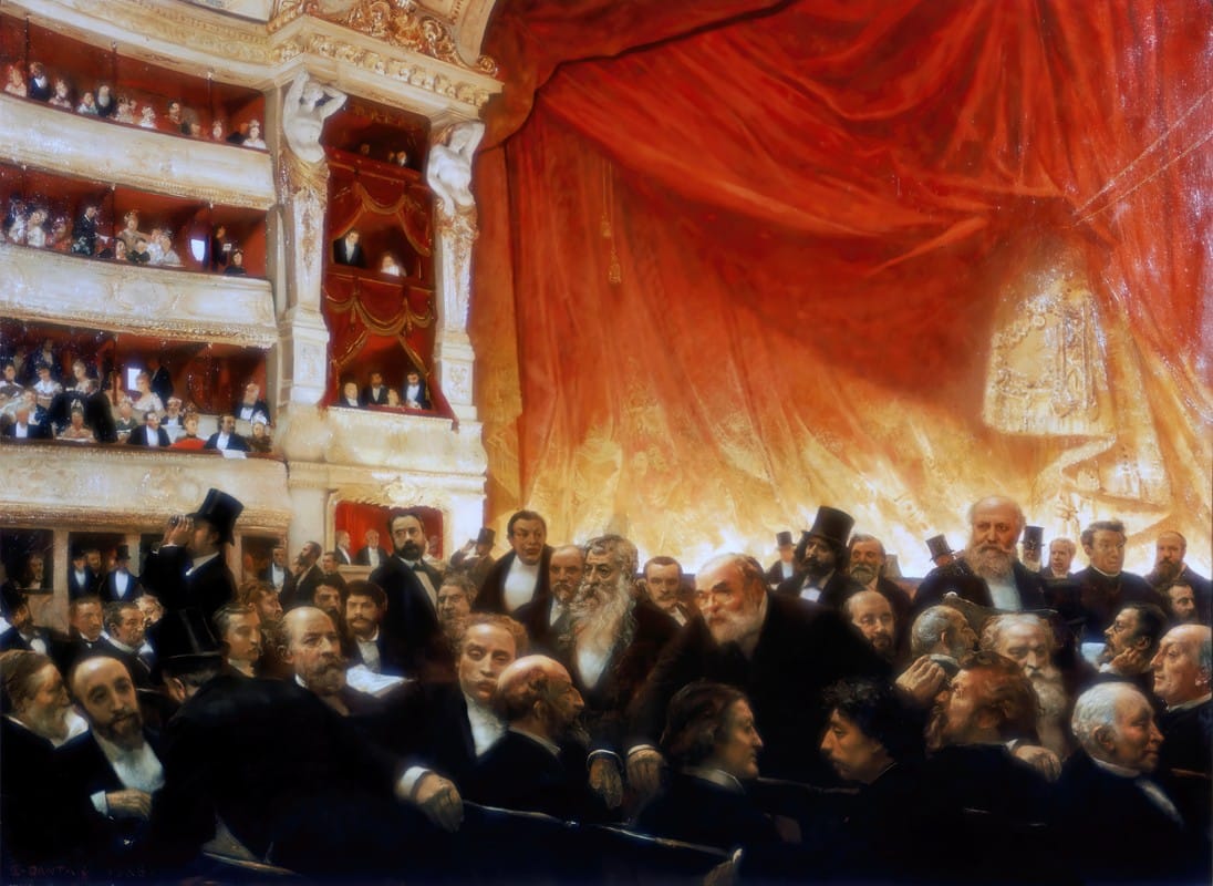 Edouard Dantan - Intermission at a 1885 Comédie-Française premiere