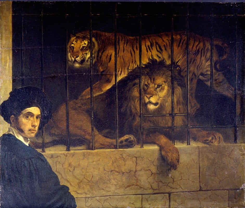 Francesco Hayez - Self-portrait with Tiger and Lion