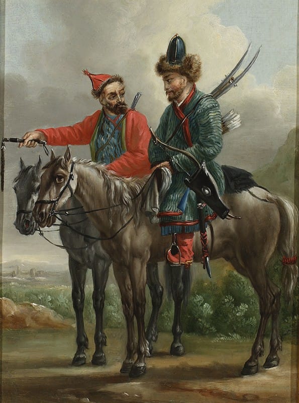 Aleksander Orłowski - Two Kalmyk horsemen