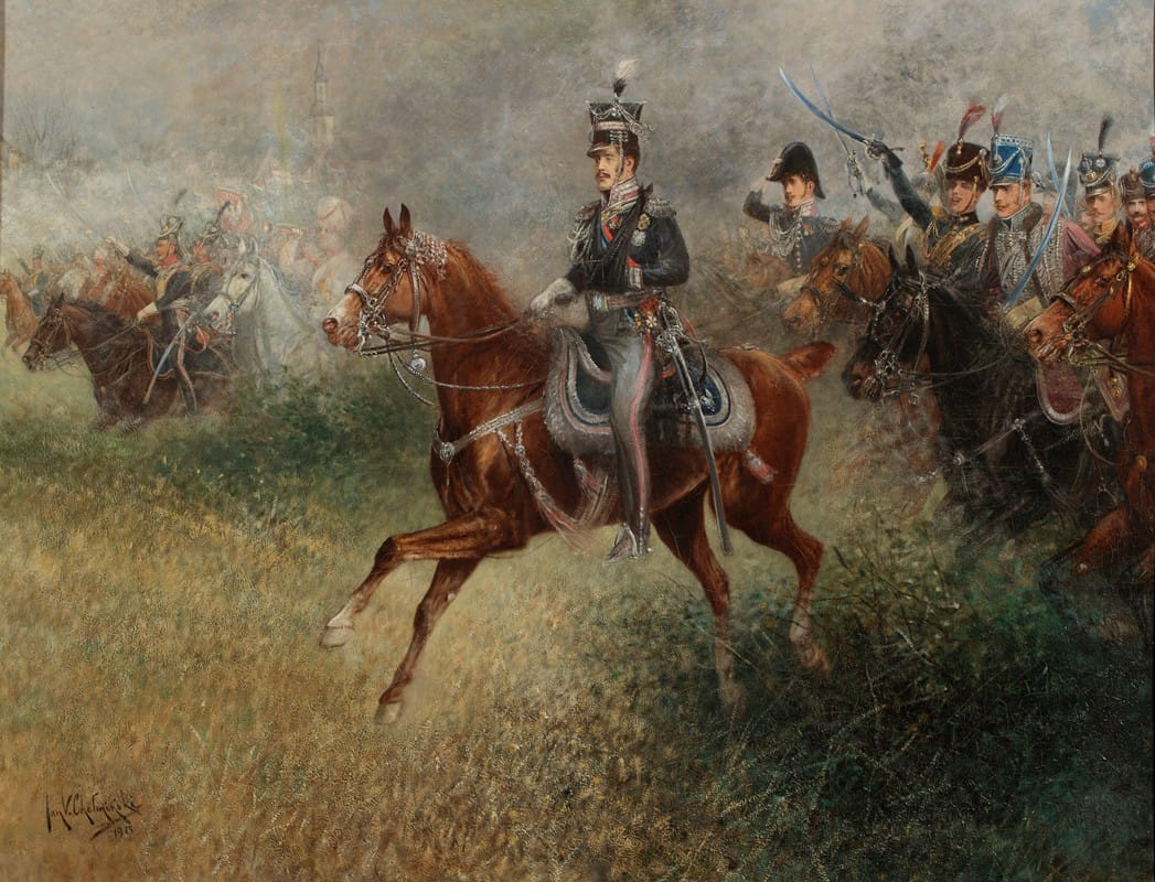 Jan Chełmiński - Prince Józef Poniatowski leading the army near Leipzig