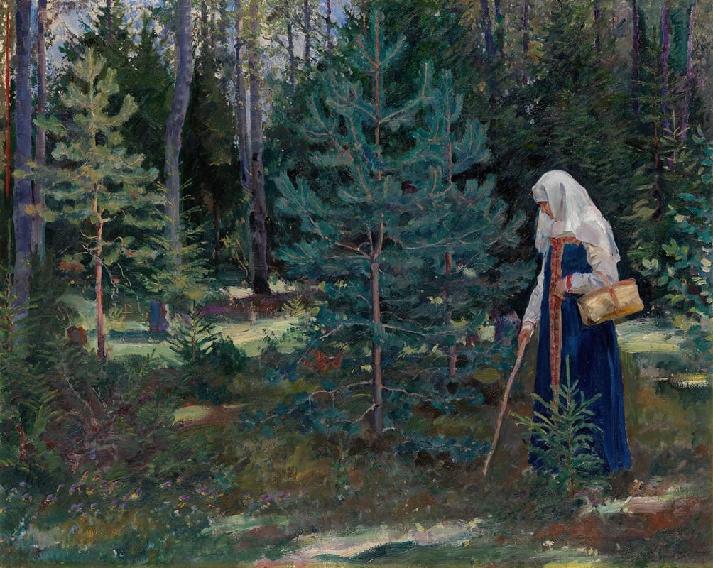 Sergei Arsenevich Vinogradov - Gathering mushrooms in the forest